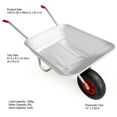 65 Liter Wheelbarrow Metal Cart Heavy Duty