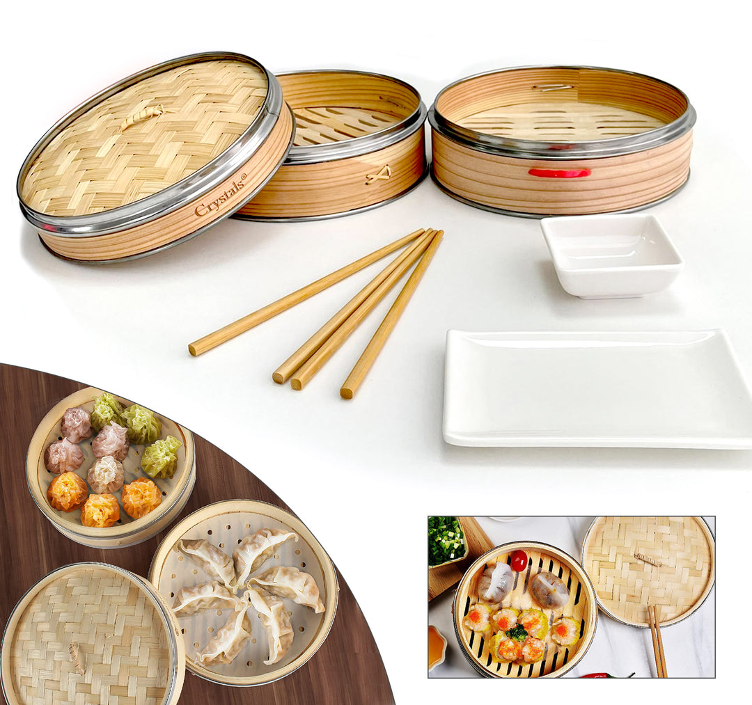 2 Tier 21 cm Bamboo Steamer Food Cooker