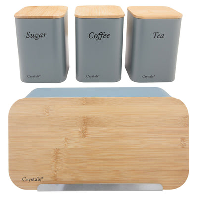 3Pcs Bread Bin with Canister Set - Grey